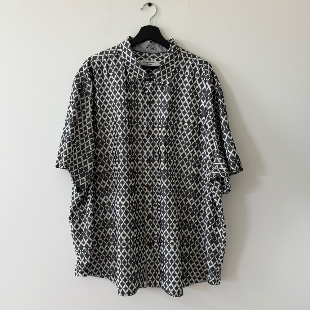 Tommy Bahama Mojito Bay IslandZone Gray Diamond Print Shirt Mens 2XLB Big Tall